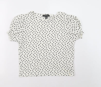 Preloved Primark Womens White Polka Dot  Basic T-Shirt Size 8 - Front