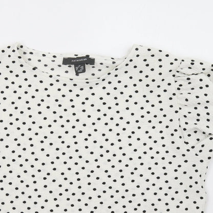 Preloved Primark Womens White Polka Dot  Basic T-Shirt Size 8 - Detail