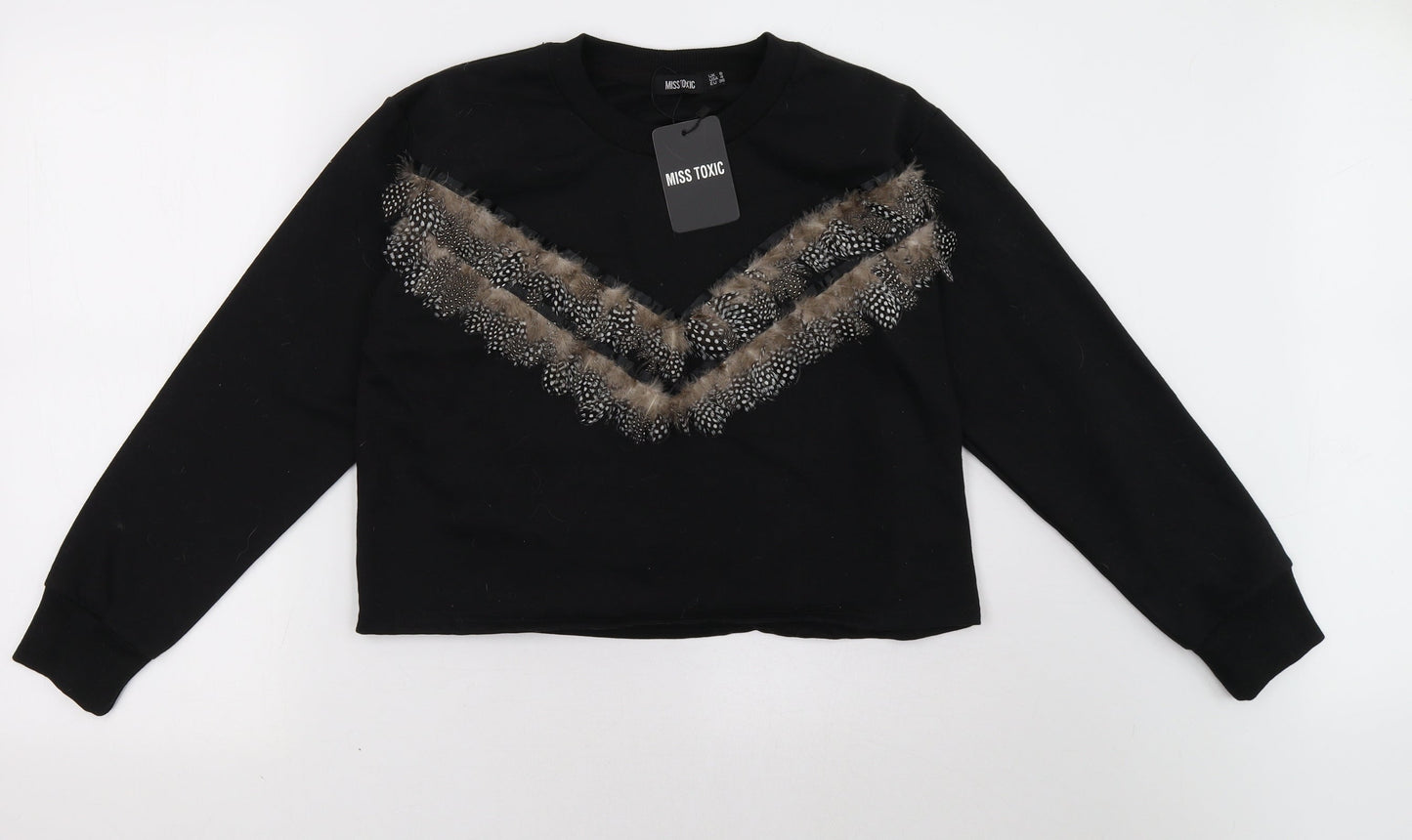 miss toxic Womens Black   Pullover Sweatshirt Size 8  - cropped