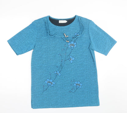 Exclusive  Womens Blue Floral  Basic T-Shirt Size L