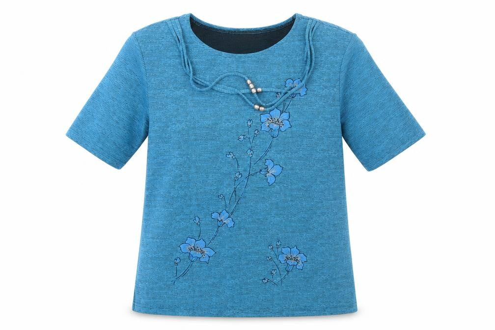 Exclusive  Womens Blue Floral  Basic T-Shirt Size L