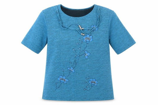 Exclusive  Womens Blue Floral  Basic T-Shirt Size L