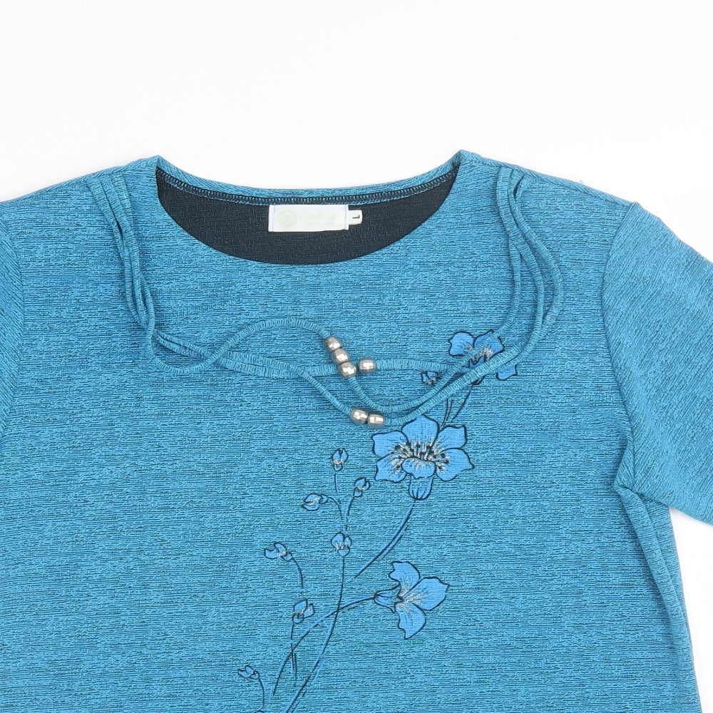 Exclusive  Womens Blue Floral  Basic T-Shirt Size L