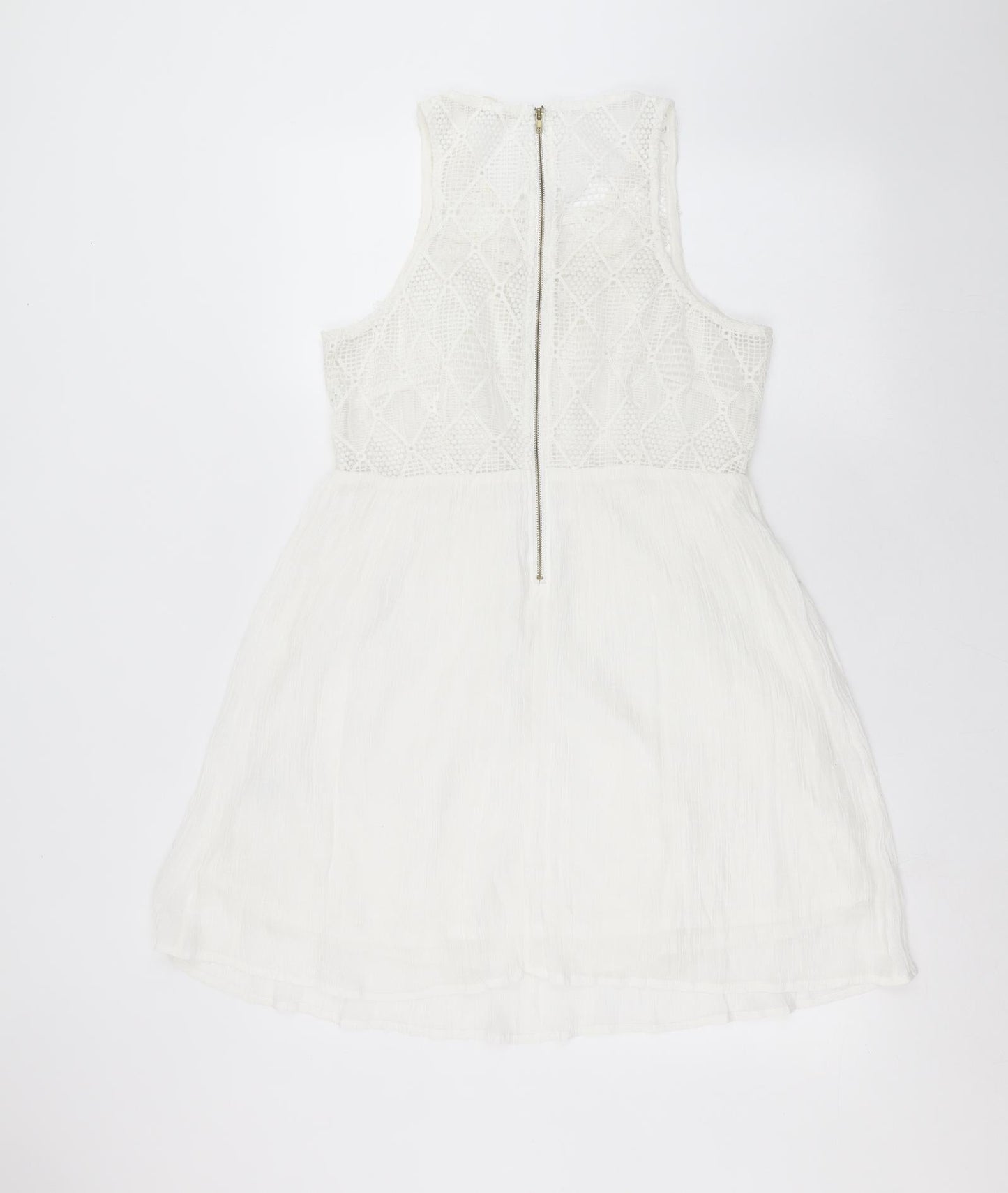 Rebellion Womens White Geometric  Fit & Flare  Size M  - crochet detail