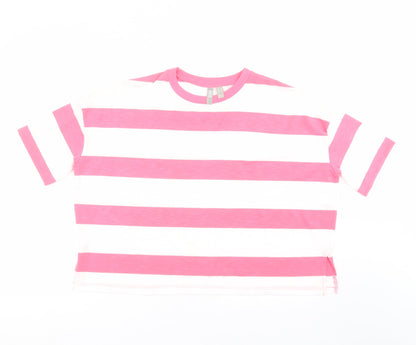 Preloved ASOS Womens Pink Striped  Basic T-Shirt Size 8 - Front