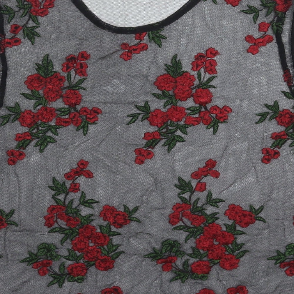 Preworn Womens Black Floral  Basic T-Shirt Size S