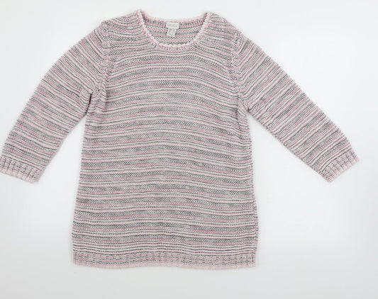 mona Womens White Striped  Pullover Jumper Size 12