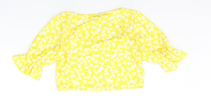 Preloved Boohoo Womens Yellow Floral  Basic T-Shirt Size 10 - Back