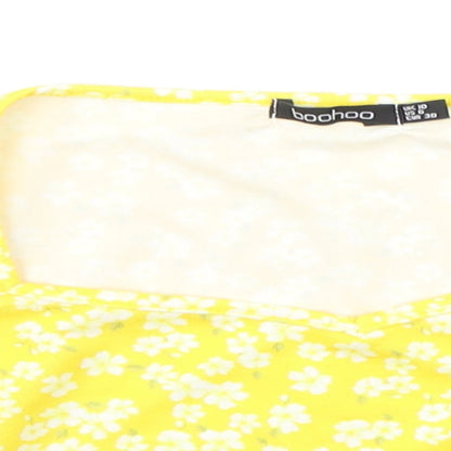 Preloved Boohoo Womens Yellow Floral  Basic T-Shirt Size 10 - Detail