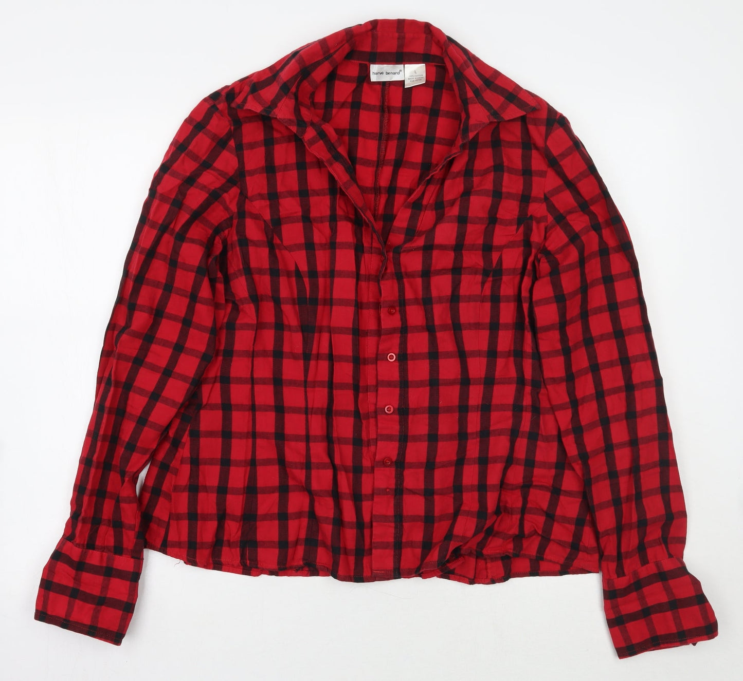 Harve Benard Womens Red Check  Basic Button-Up Size L