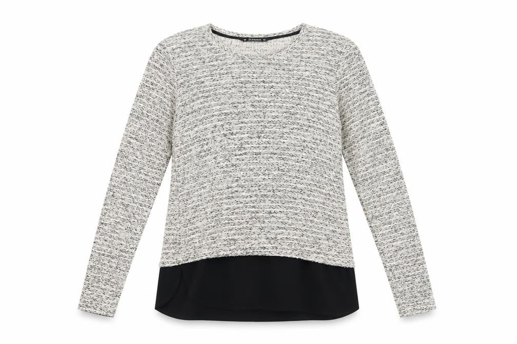 Dunnes Womens Ivory   Pullover Jumper Size S  - Subtle shimmer effect - Faux Blouse hem