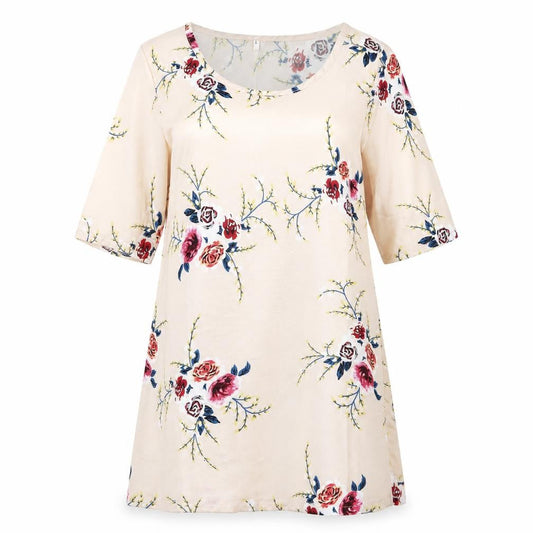 Womens Ivory Floral  A-Line  Size L  - Satin feel red flowers