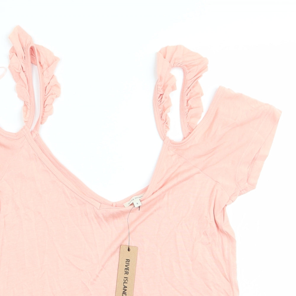River Island Womens Pink   Camisole Tank Size 8  - Cut out shoulders Peach