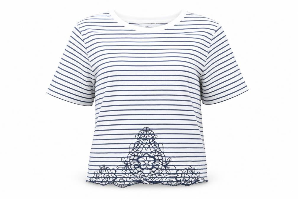Miss Selfridge Womens Blue Striped  Tunic T-Shirt Size 10  - Flower Cut Out detail to front