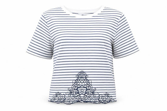 Miss Selfridge Womens Blue Striped  Tunic T-Shirt Size 10  - Flower Cut Out detail to front