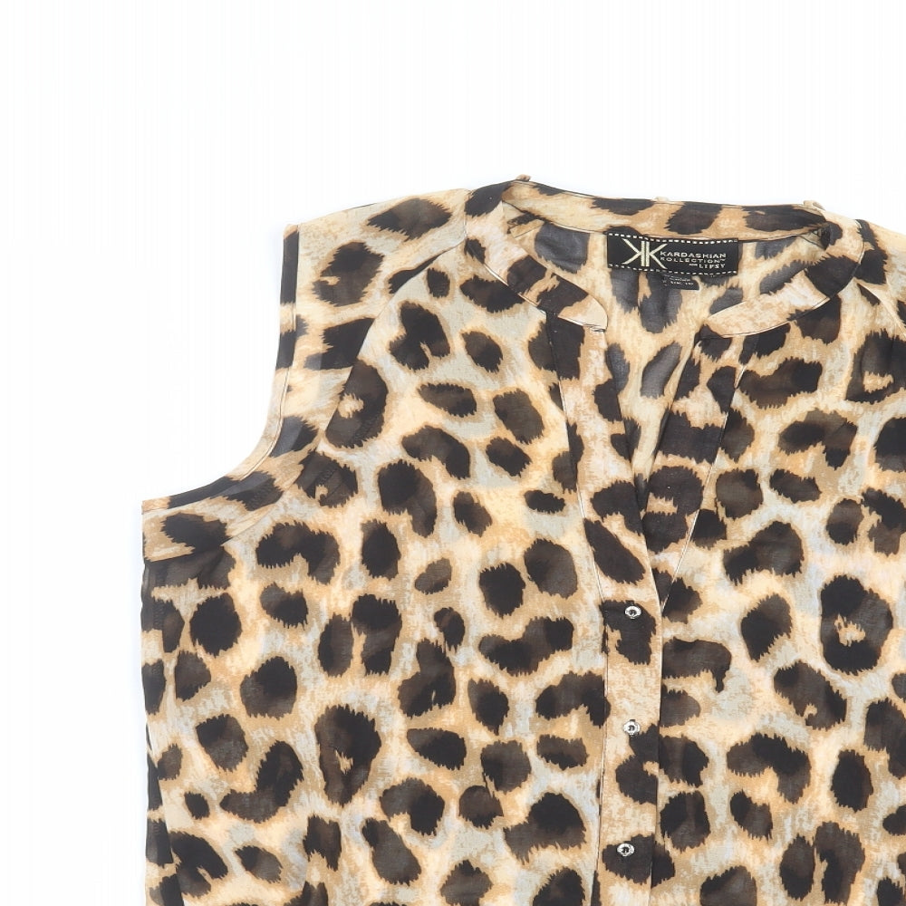 Lipsy Womens Brown Animal Print  Basic Button-Up Size 10