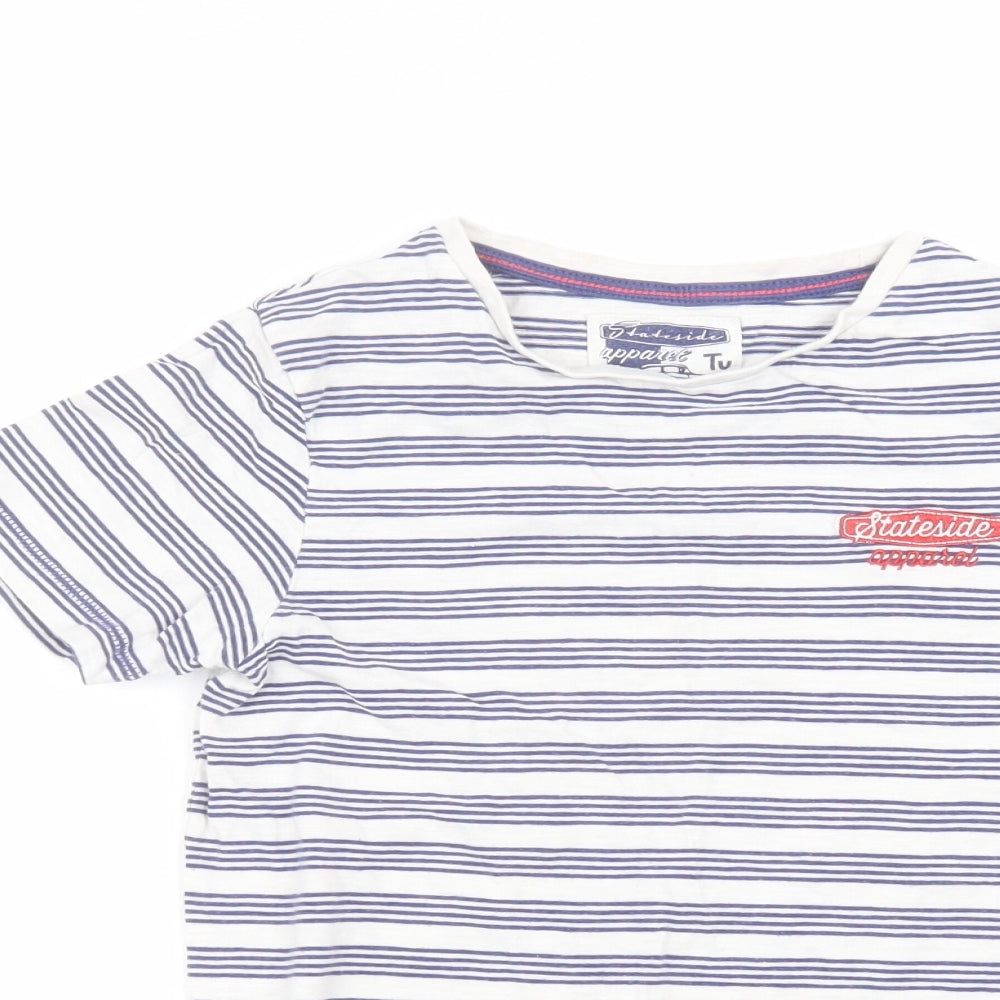 TU Boys White Striped  Basic T-Shirt Size 8 Years