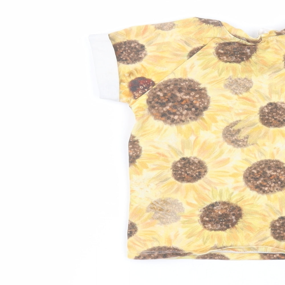 Aitchmakes Girls Yellow Floral  Basic T-Shirt Size 2-3 Years
