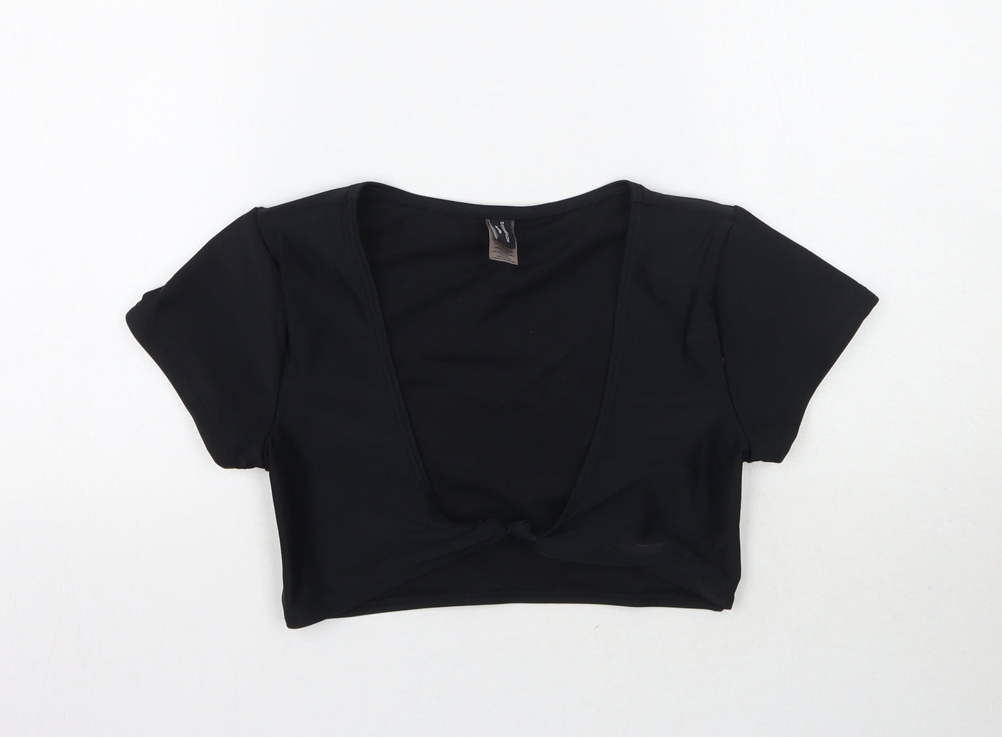 South Beach Womens Black   Cropped T-Shirt Size 8  - Tie detail top