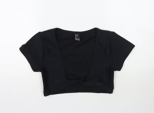 South Beach Womens Black   Cropped T-Shirt Size 8  - Tie detail top