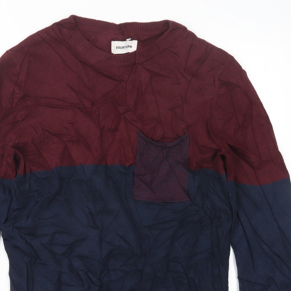 Your Turn Mens Blue  Knit Pullover Jumper Size S