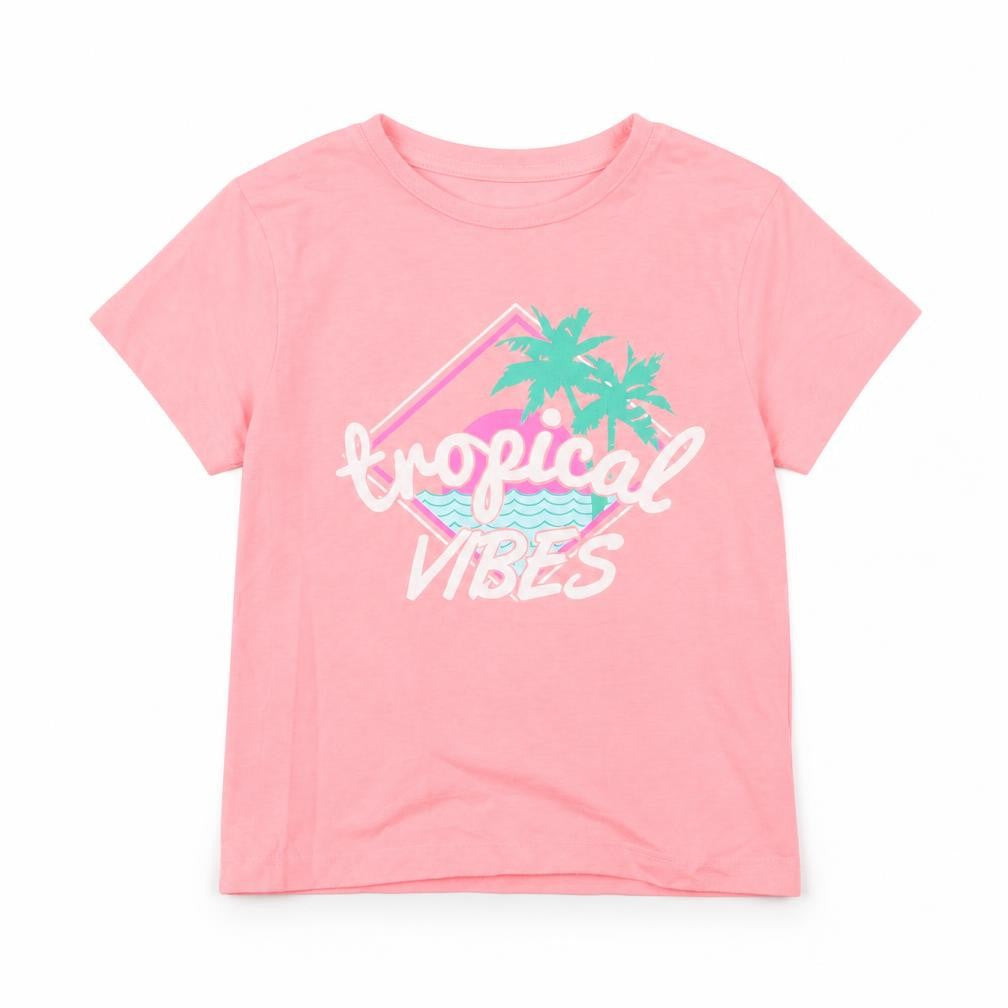 Primark Girls Pink   Basic T-Shirt Size 7 Years  - Tropical vibes