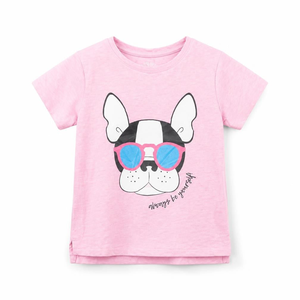 Preworn Girls Pink   Basic T-Shirt Size 7 Years  - Dog