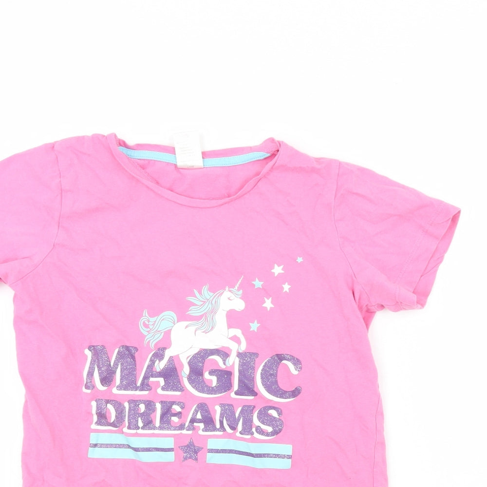 Preworn Girls Pink Solid  Cami Pyjama Top Size 12 Years  - Unicorn