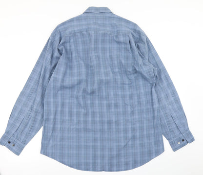 Slates Mens Blue Plaid   Button-Up Size L