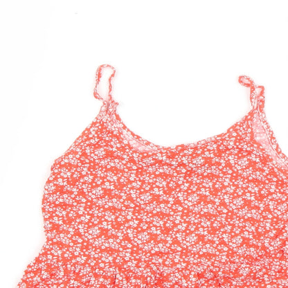 Preloved Primark Womens Orange Floral  Basic T-Shirt Size 4 - Detail