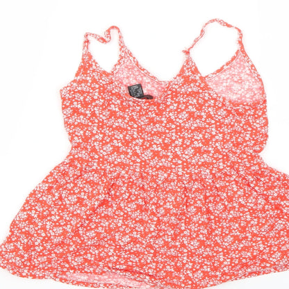 Preloved Primark Womens Orange Floral  Basic T-Shirt Size 4 - Label