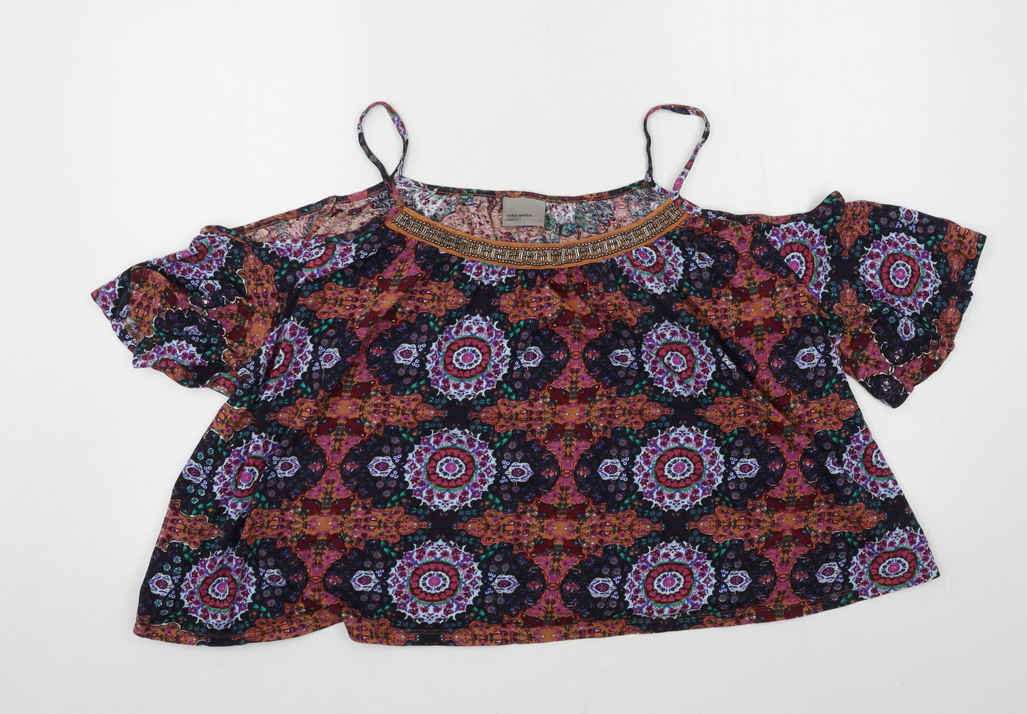 VERO MODA Womens Multicoloured Geometric Jersey Basic Blouse Size L