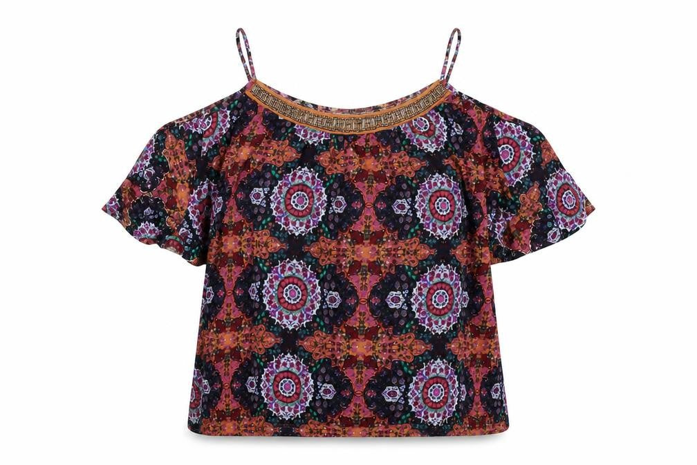 VERO MODA Womens Multicoloured Geometric Jersey Basic Blouse Size L