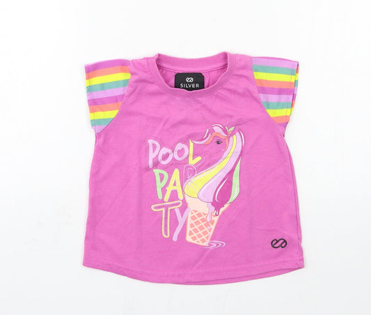 Silver Girls Pink  Jersey Basic T-Shirt Size 2 Years  - unicorn