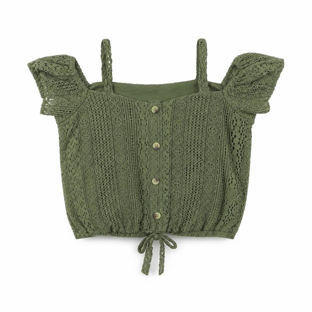 Primar Girls Green  Lace Basic T-Shirt Size 12-13 Years