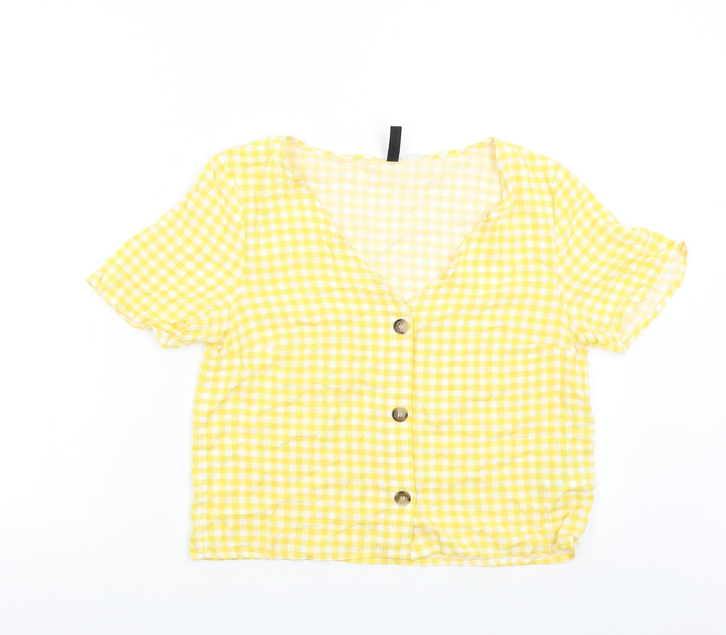 H&M Womens Yellow Check  Basic Blouse Size 10
