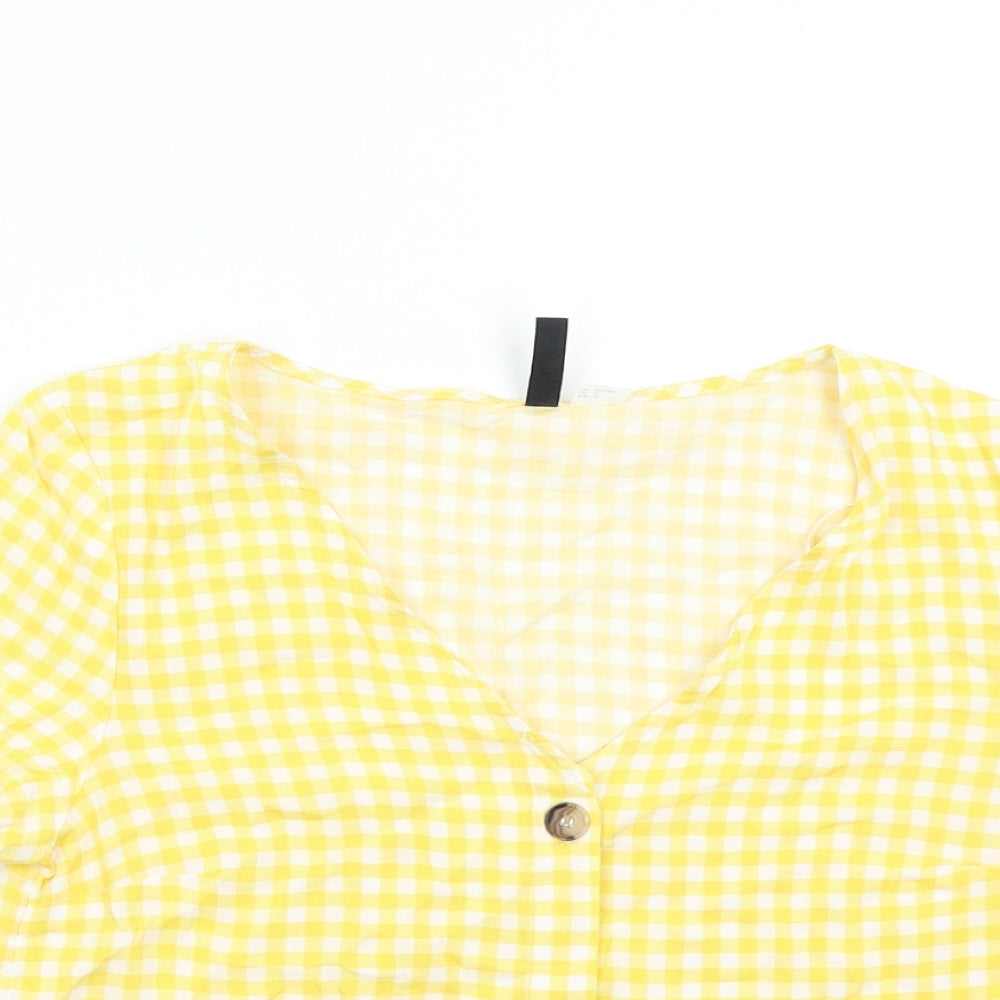 H&M Womens Yellow Check  Basic Blouse Size 10