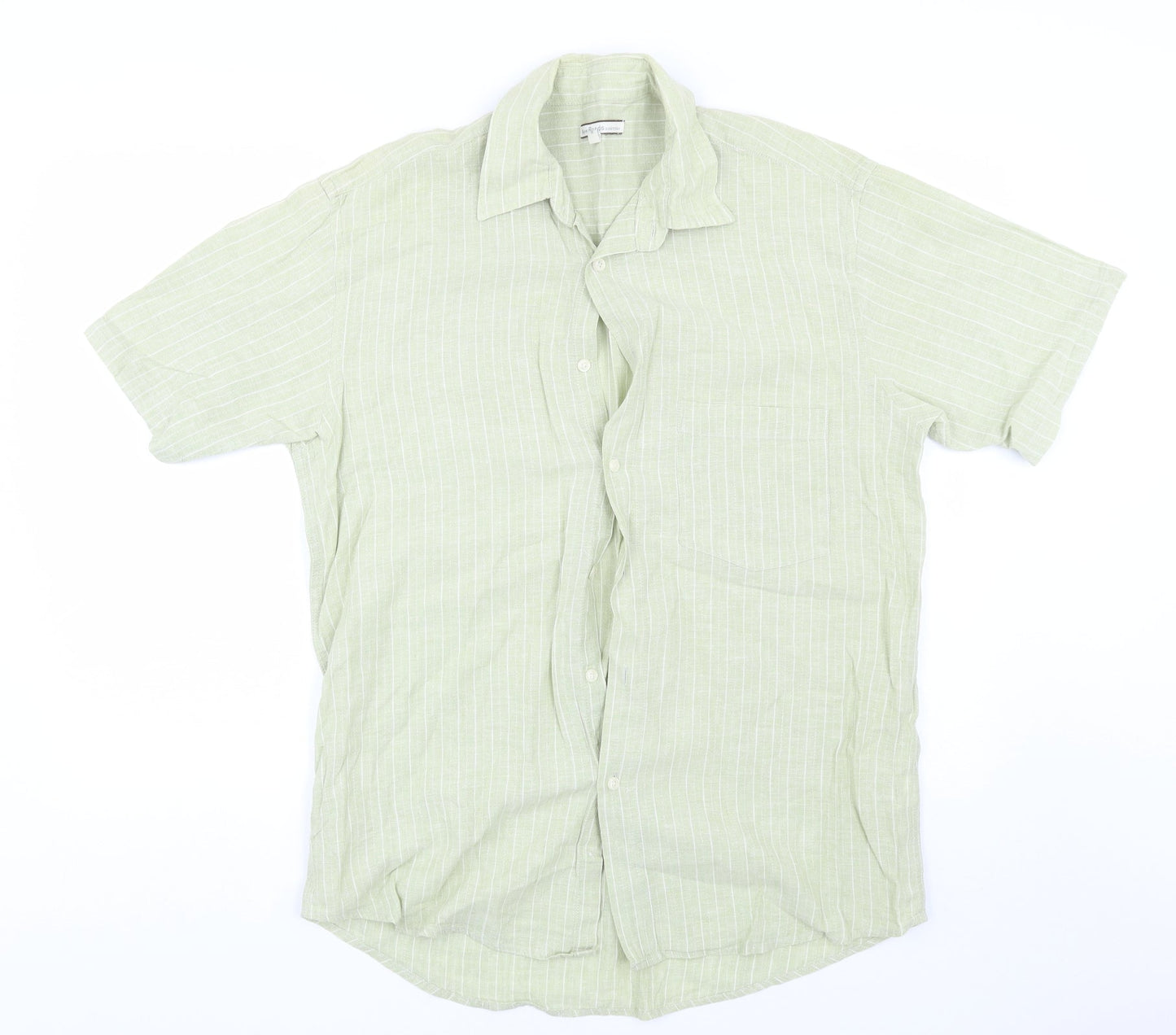 New Roads Mens Green Striped   Button-Up Size L