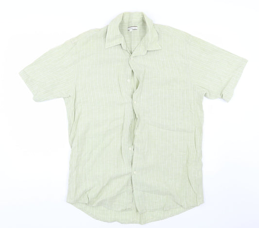 New Roads Mens Green Striped   Button-Up Size L