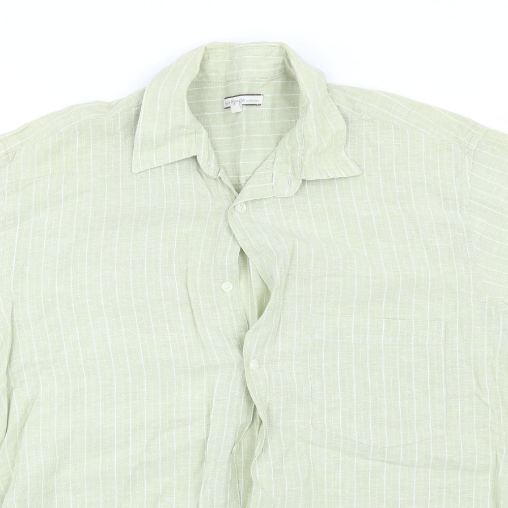 New Roads Mens Green Striped   Button-Up Size L