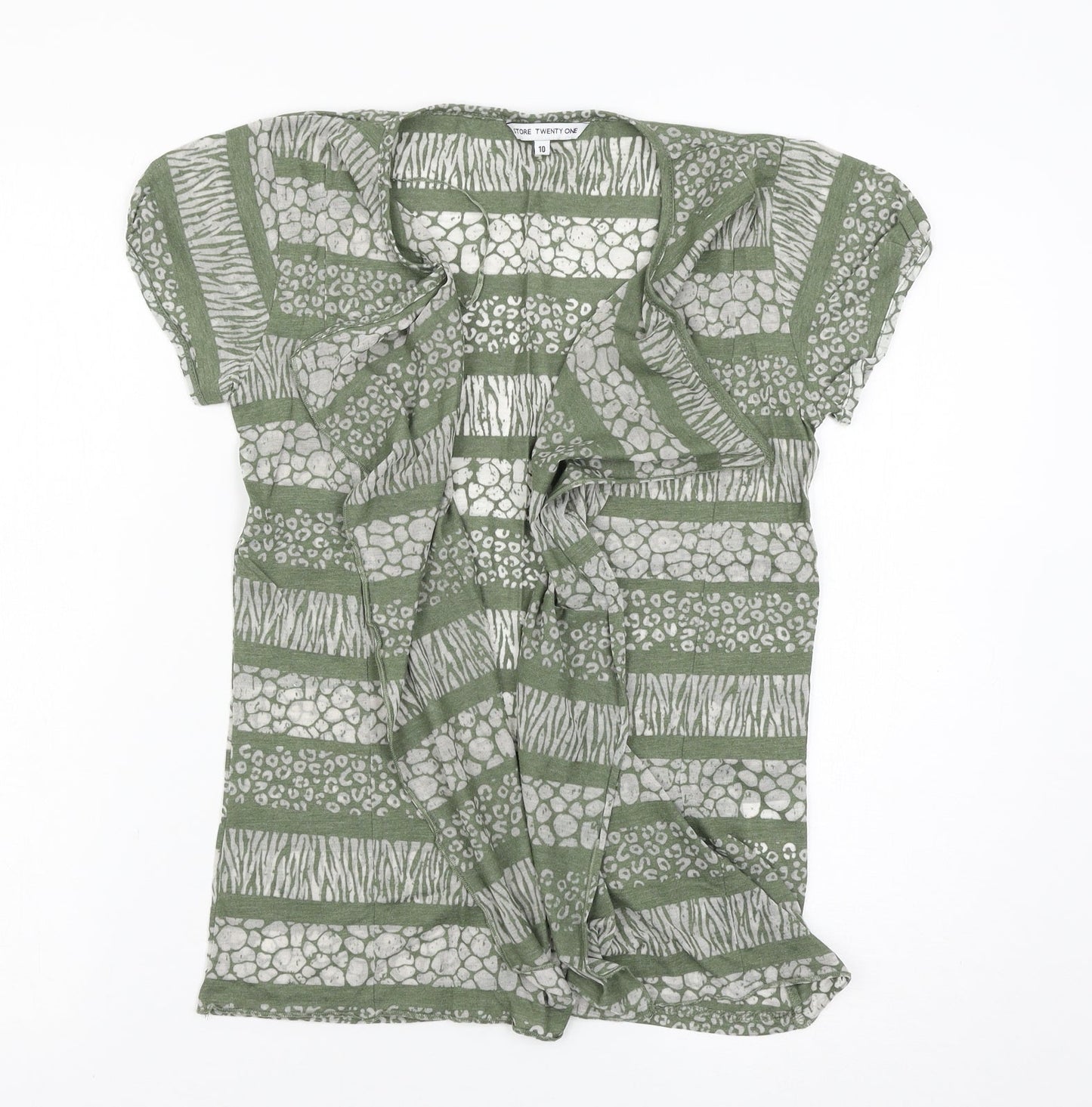 store twenty one Womens Green Striped  Cardigan Jumper Size 10