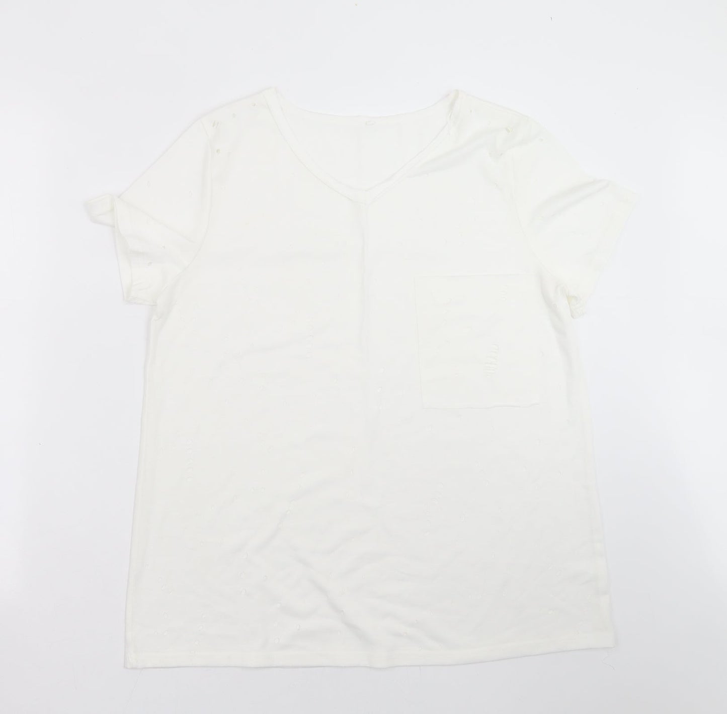 Preworn Womens White   Basic T-Shirt Size M  - hole pattern