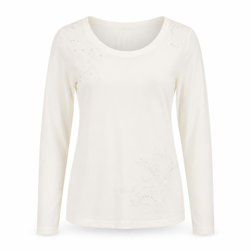 BCP Collection Womens Ivory Floral  Basic T-Shirt Size S