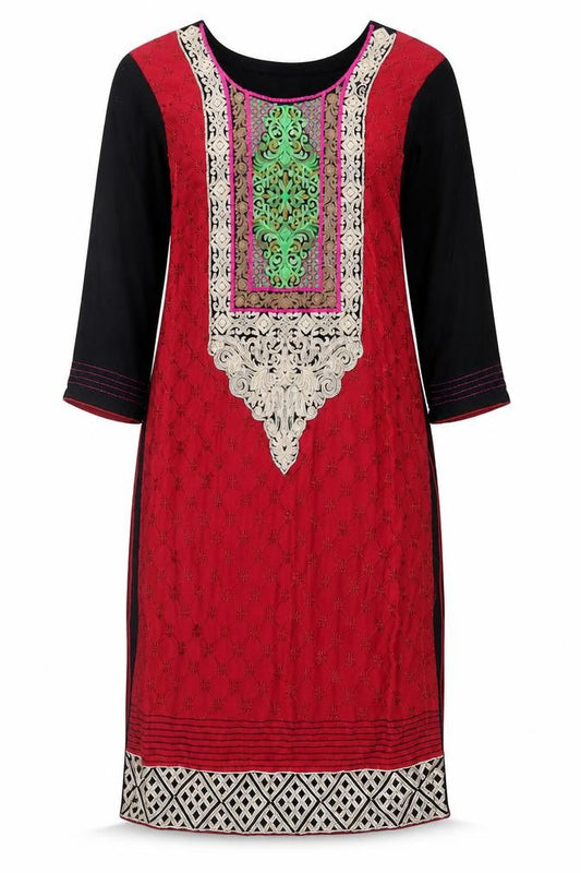 Bushra Khan Womens Red Geometric  Shift  Size M
