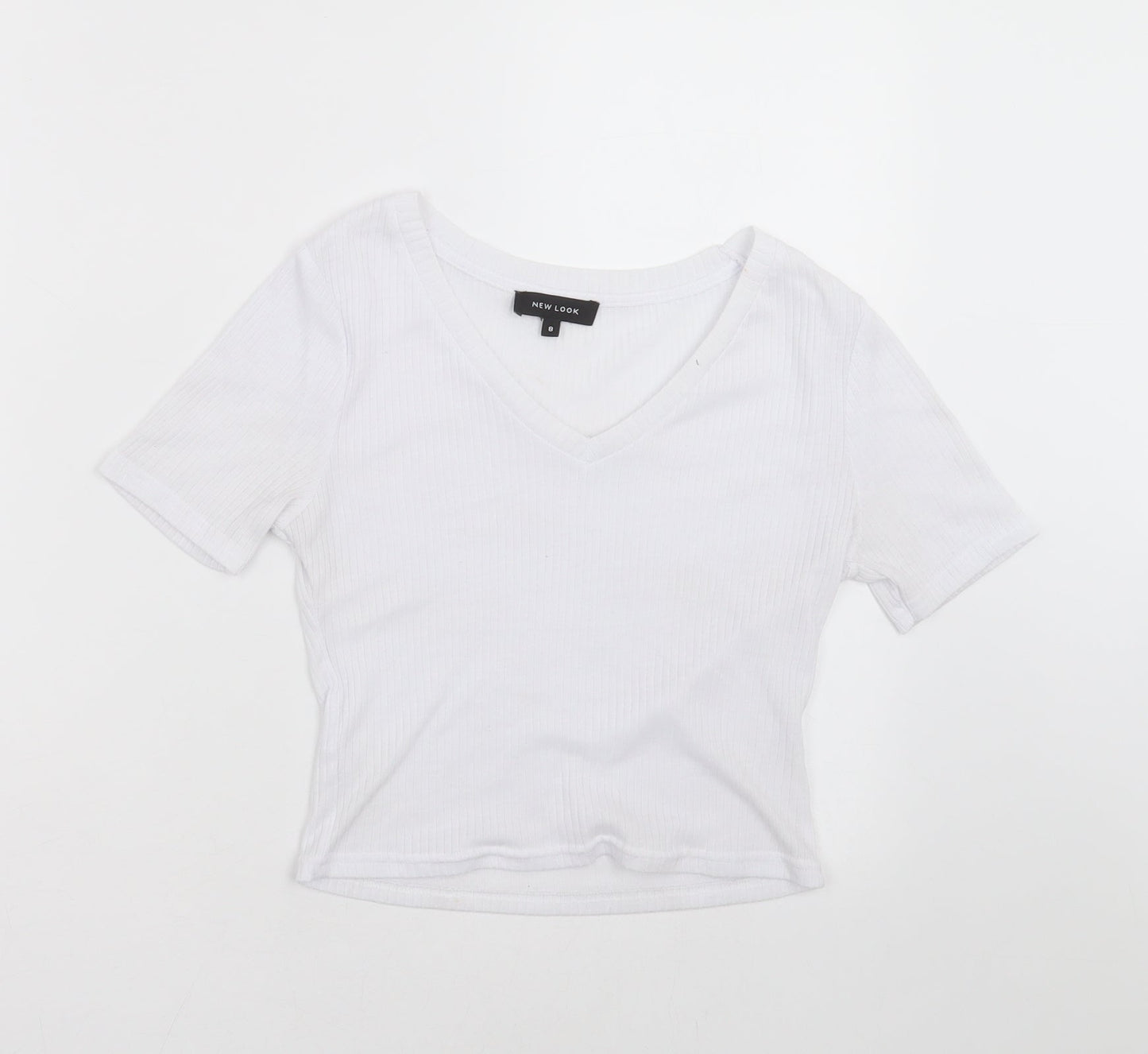 New Look Womens White Striped  Basic T-Shirt Size 8
