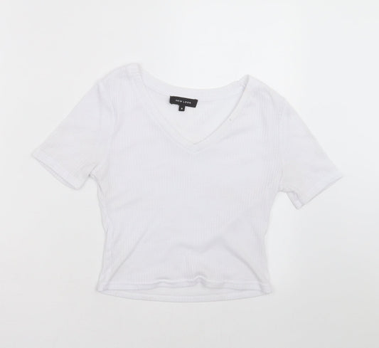 New Look Womens White Striped  Basic T-Shirt Size 8