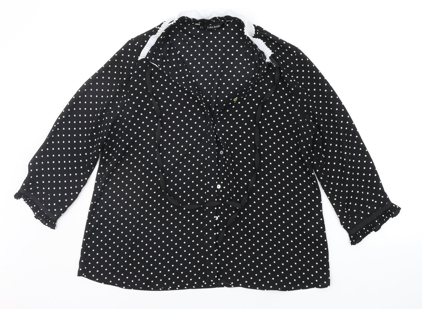 Zara Womens Black Polka Dot  Basic Button-Up Size S