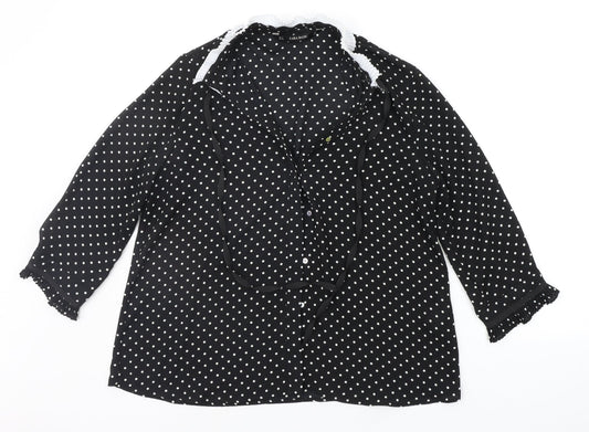 Zara Womens Black Polka Dot  Basic Button-Up Size S