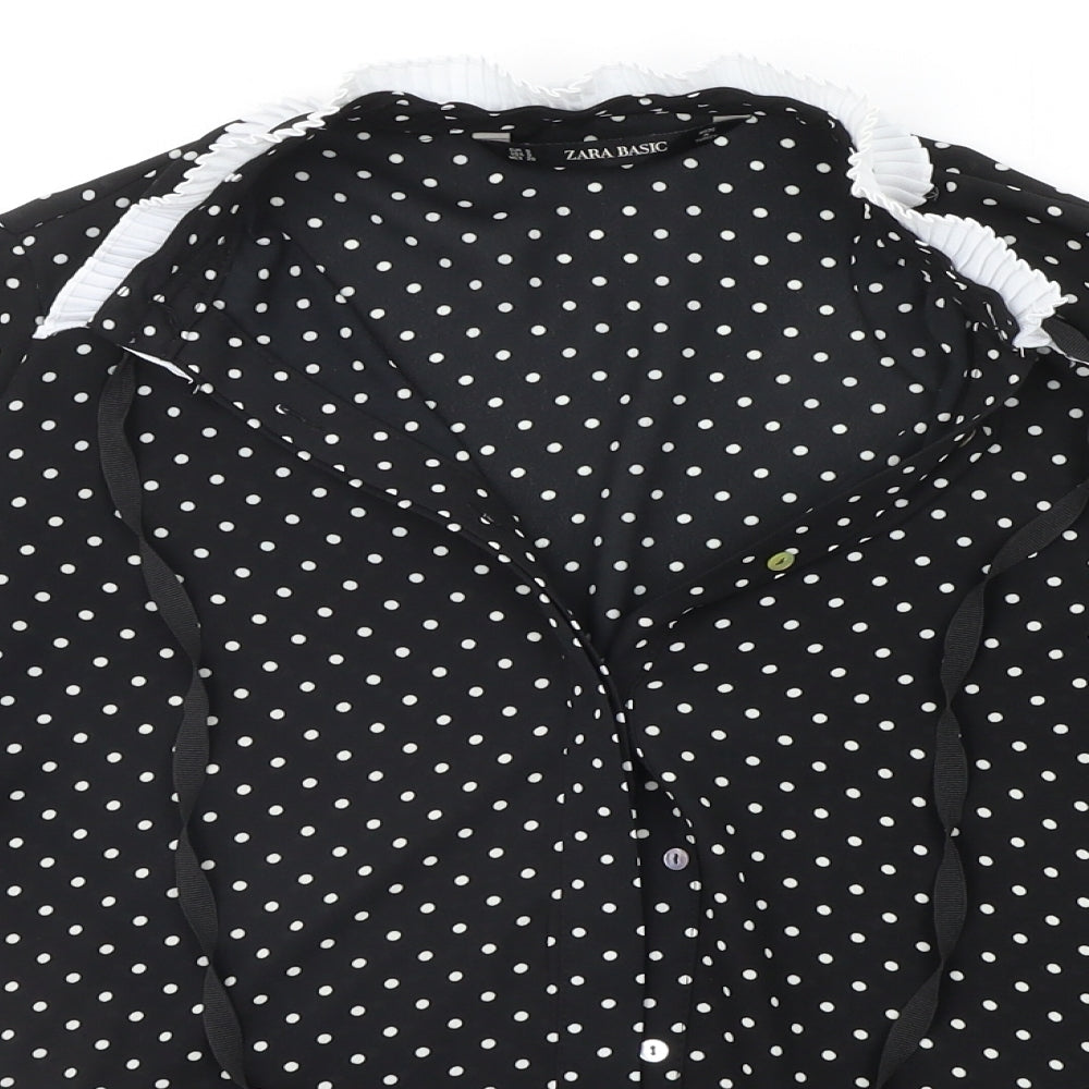 Zara Womens Black Polka Dot  Basic Button-Up Size S