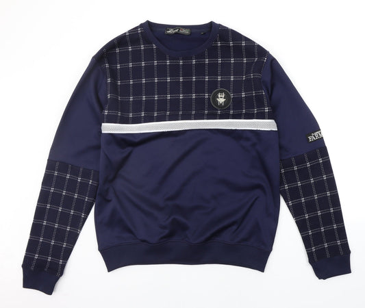 Bravo Mens Blue Check  Pullover Jumper Size XL